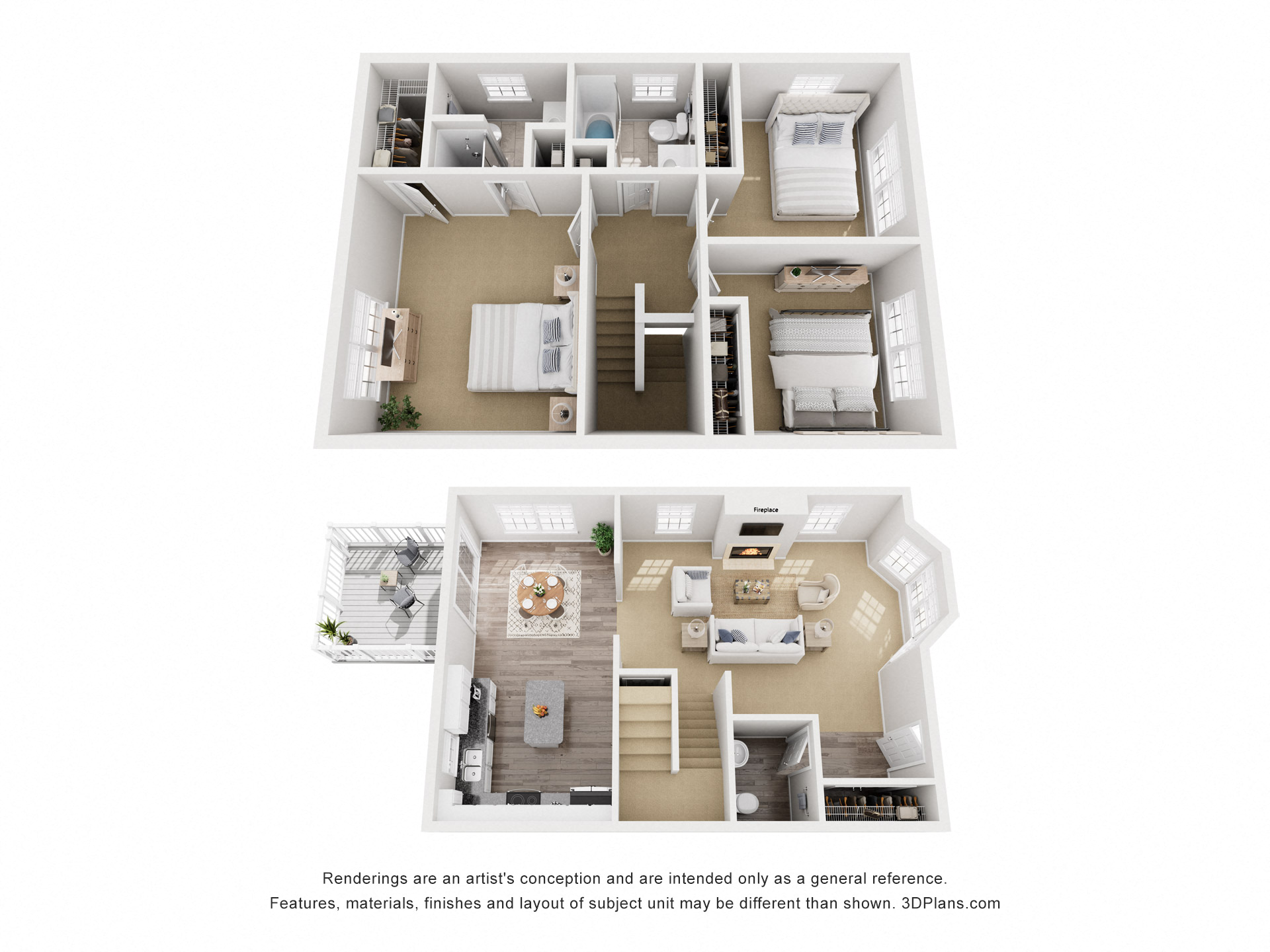 Floor plan for 3 beds, 2.5 baths, 1660 sqft